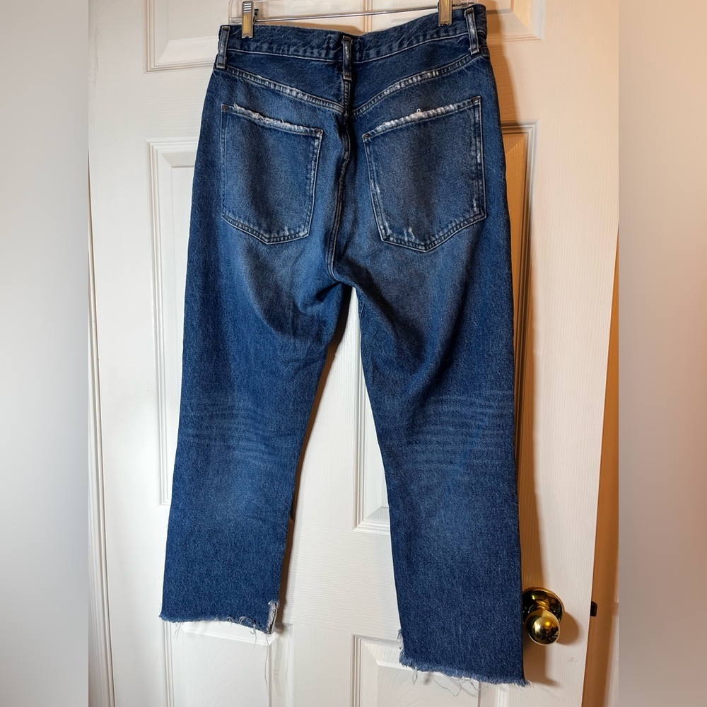 AGOLDE Riley High Rise Straight Crop Raw Hem Button fly Jeans Size 30 - Picture 2 of 8